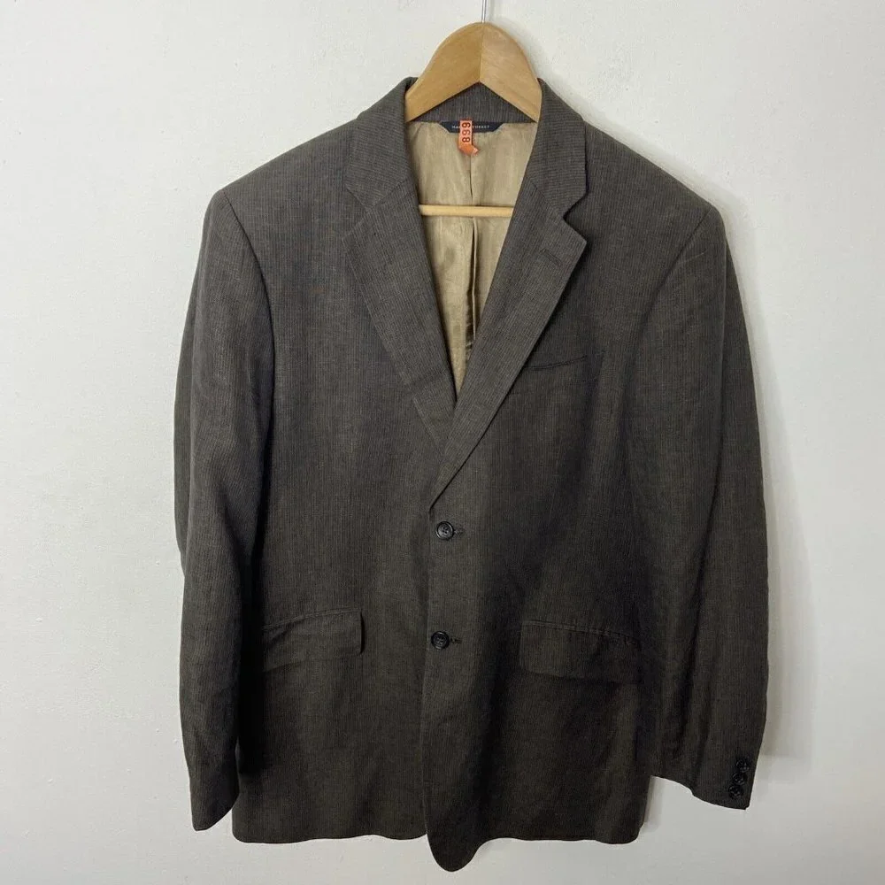 Banana Republic Men 42‎ R 100% Linen Brown Blazer Sports Coat